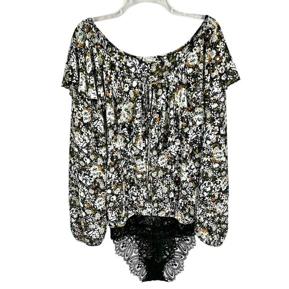 Intimately Free People Say It To Me Floral Ruffled Lace Bottom Bodysuit Large - Picture 3 of 11
